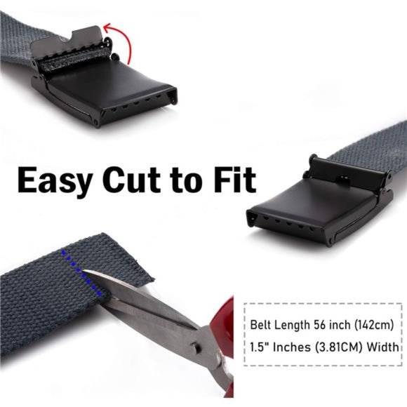 Cut To Fit Canvas Web Belt Size Up to 52" with Flip-Top Solid Black Military Buc - Picture 2 of 7